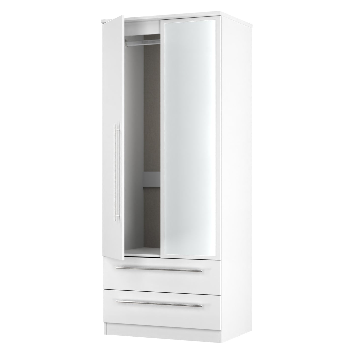 Sherwood Tall Mirror Wardrobe White 2 Doors 2 Drawers 74cm