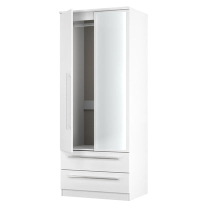 Sherwood Tall Mirror Wardrobe White 2 Doors 2 Drawers 74cm