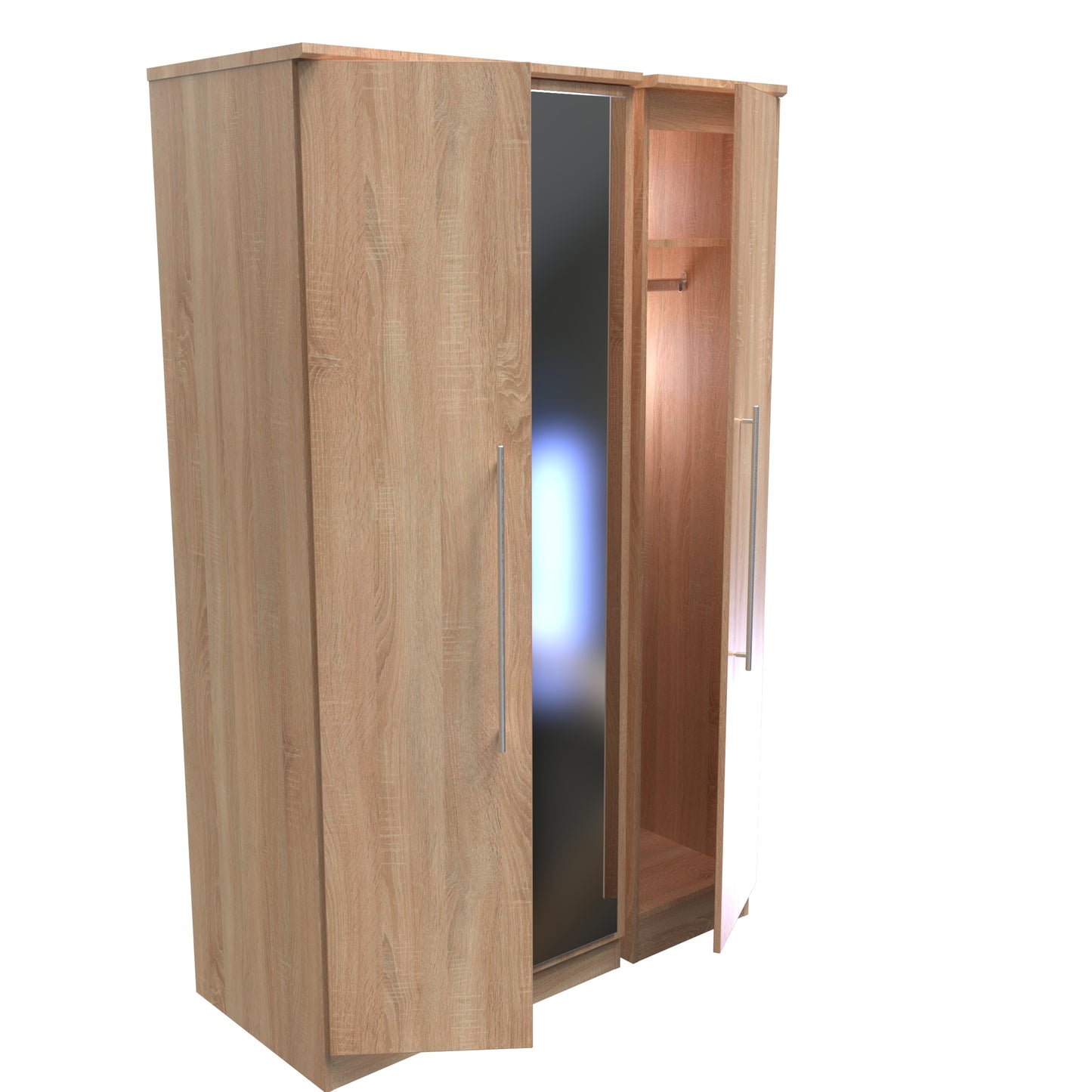 Sherwood Tall Mirror Wardrobe Light Oak 1 Shelf 111cm