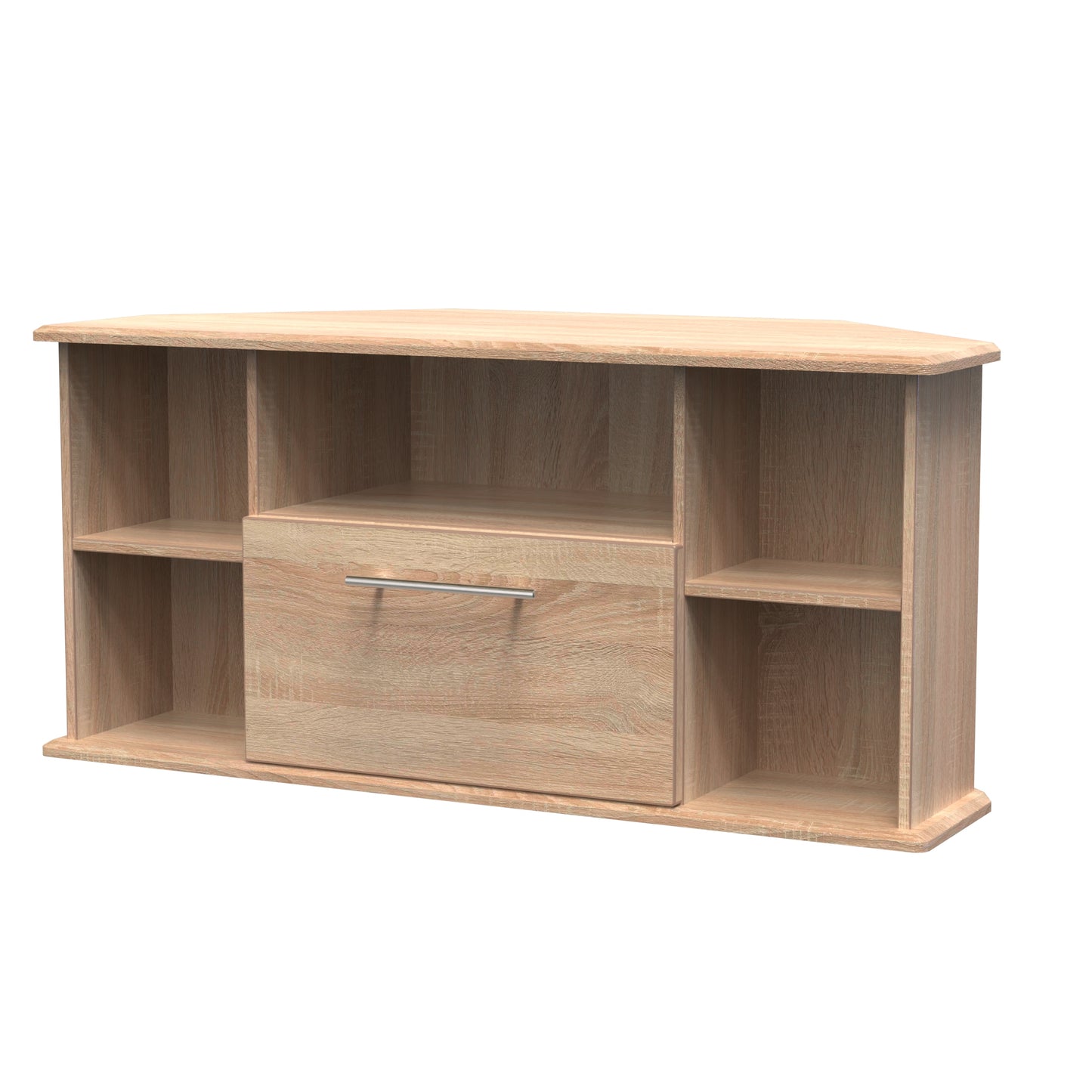 Sherwood Corner Corner TV Unit Light Oak 5 Shelves 1 Drawer 112cm