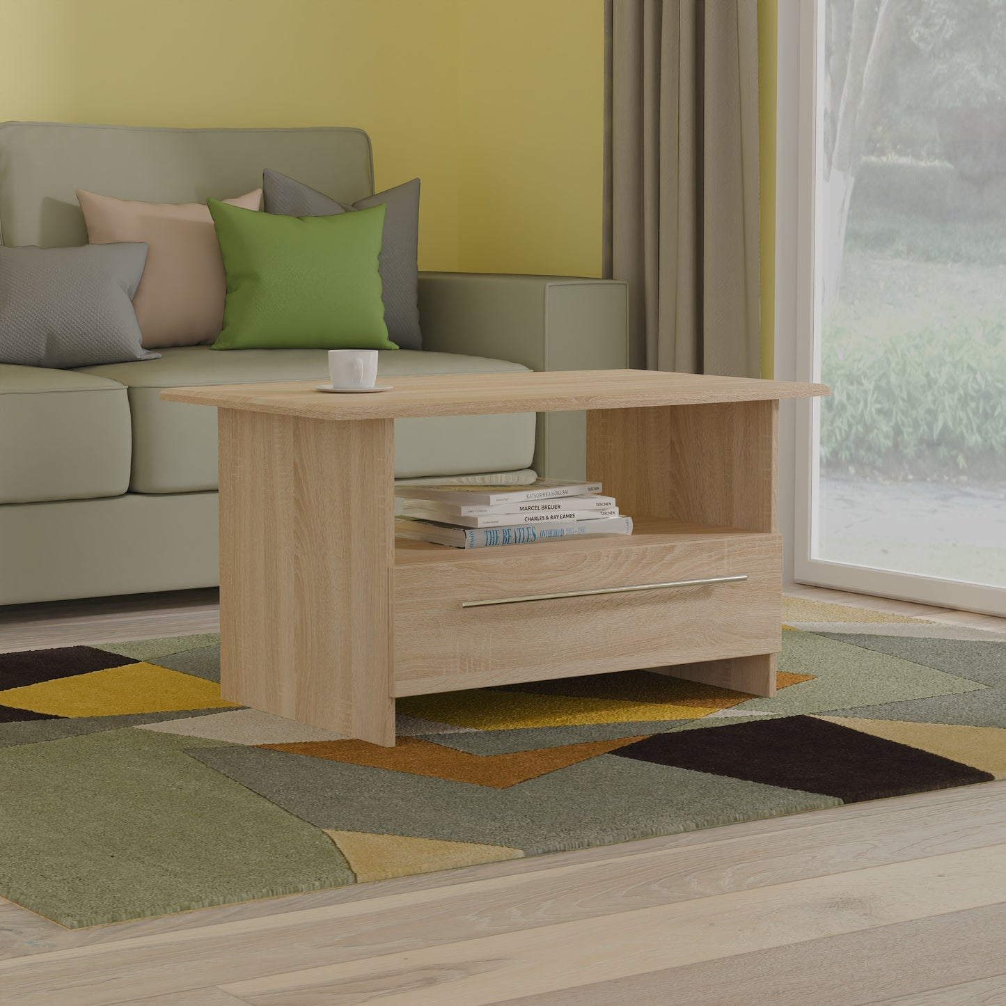 Sherwood Coffee Table Light Oak 1 Shelf 1 Drawer 93cm