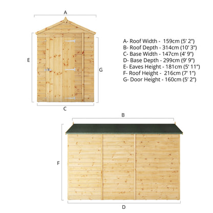 Mercia Modular 10' 3" x 5' 2" Apex Shed - Premium Dip Treated Shiplap