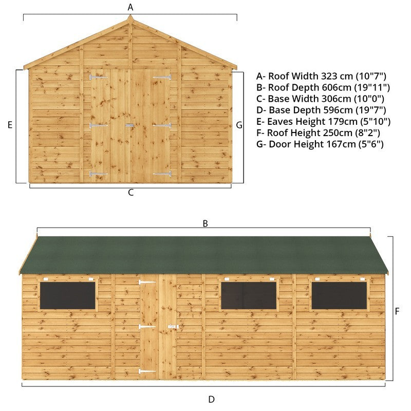 Mercia Premier 9' 8" x 19' 6" Apex Workshop - Premium Pressure Treated Shiplap