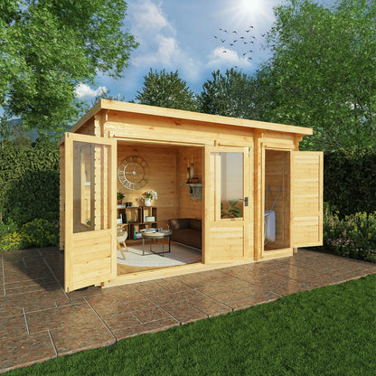 Mercia Contemporary 10' 11" x 13' 6" Pent Log Cabin - Premium 19mm Cladding Loglap
