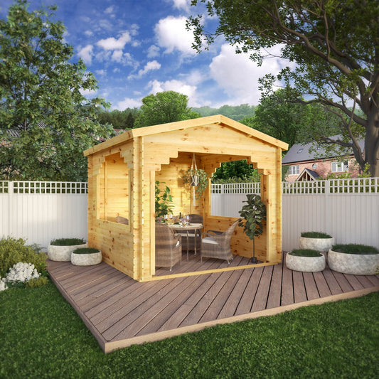 Mercia Contemporary 9' 11" x 10' 3" Apex Log Cabin Gazebo - Premium 28mm Cladding Loglap
