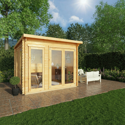 Mercia Studio 10' 11" x 9' 11" Pent Log Cabin - Premium 28mm Cladding Loglap
