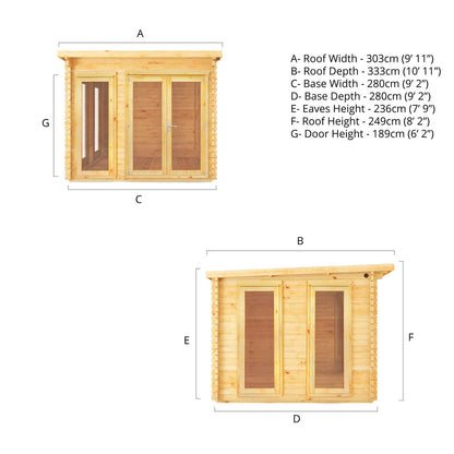 Mercia Studio 10' 11" x 9' 11" Pent Log Cabin - Premium 28mm Cladding Loglap
