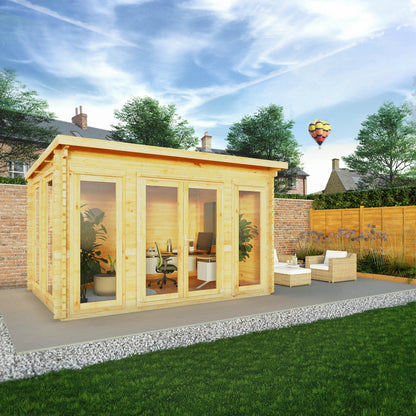 Mercia Studio 10' 11" x 13' 2" Pent Log Cabin - Premium 28mm Cladding Loglap