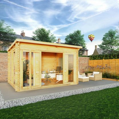 Mercia Studio 10' 11" x 13' 2" Pent Log Cabin - Premium 28mm Cladding Loglap