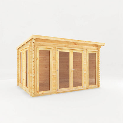 Mercia Studio 10' 11" x 13' 2" Pent Log Cabin - Premium 28mm Cladding Loglap