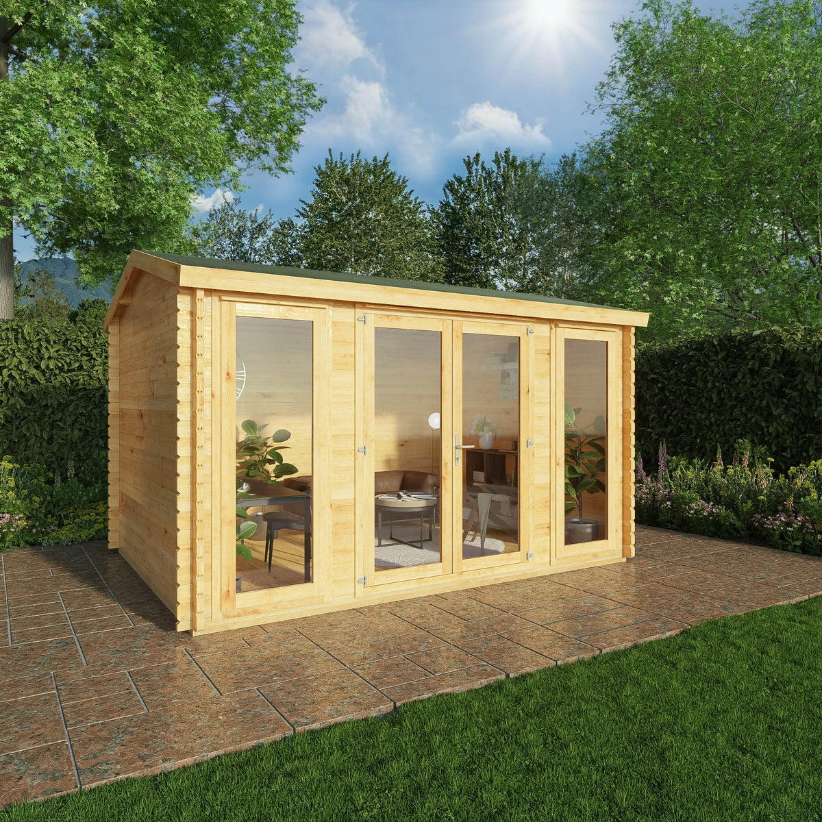 Mercia Studio 10' 3" x 13' 2" Apex Log Cabin - Premium 28mm Cladding Loglap