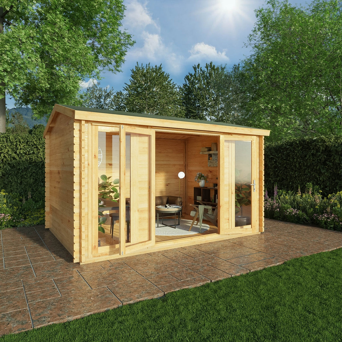Mercia Studio 10' 3" x 13' 2" Apex Log Cabin - Premium 28mm Cladding Loglap
