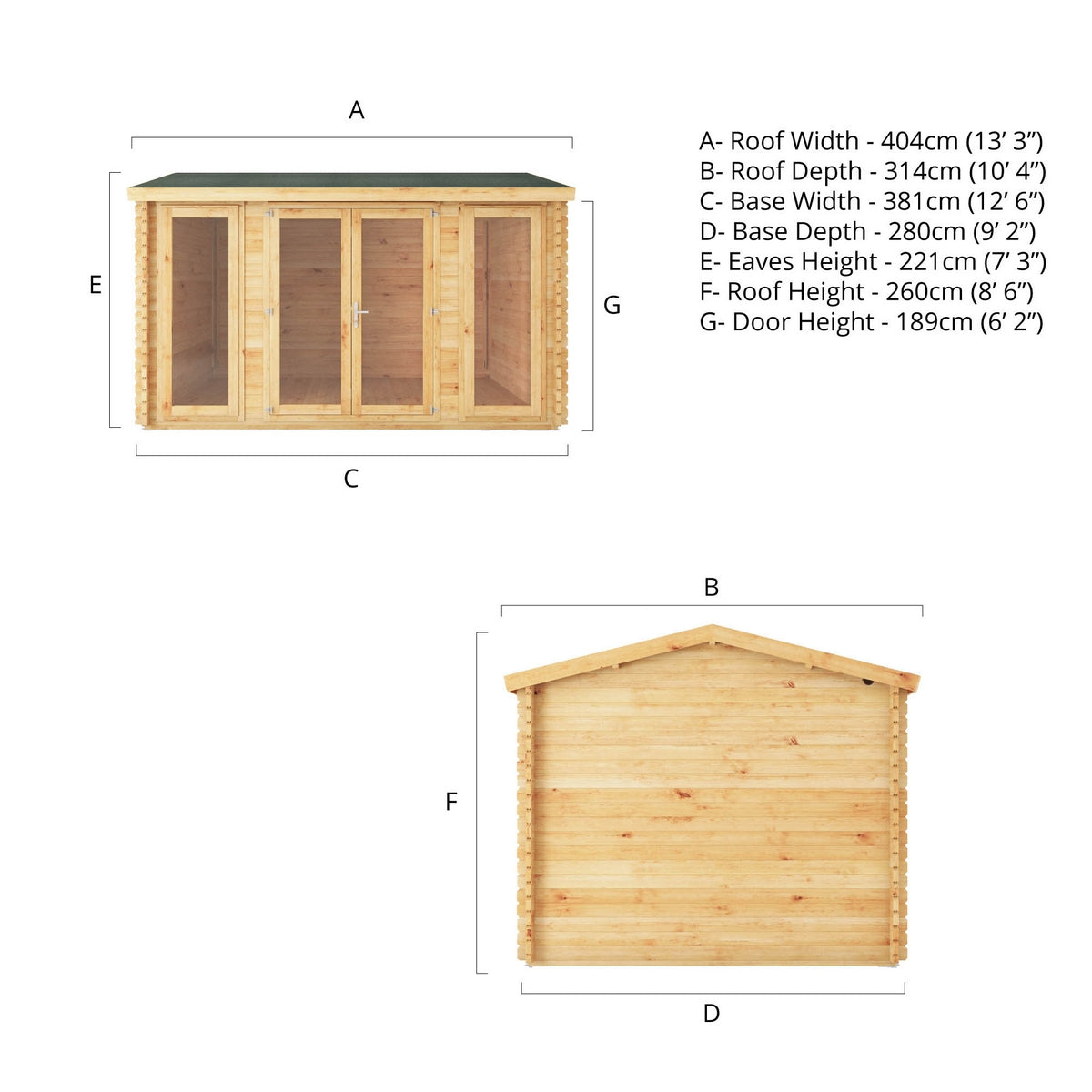 Mercia Studio 10' 3" x 13' 2" Apex Log Cabin - Premium 28mm Cladding Loglap