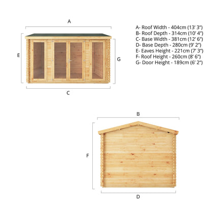 Mercia Studio 10' 3" x 13' 2" Apex Log Cabin - Premium 28mm Cladding Loglap