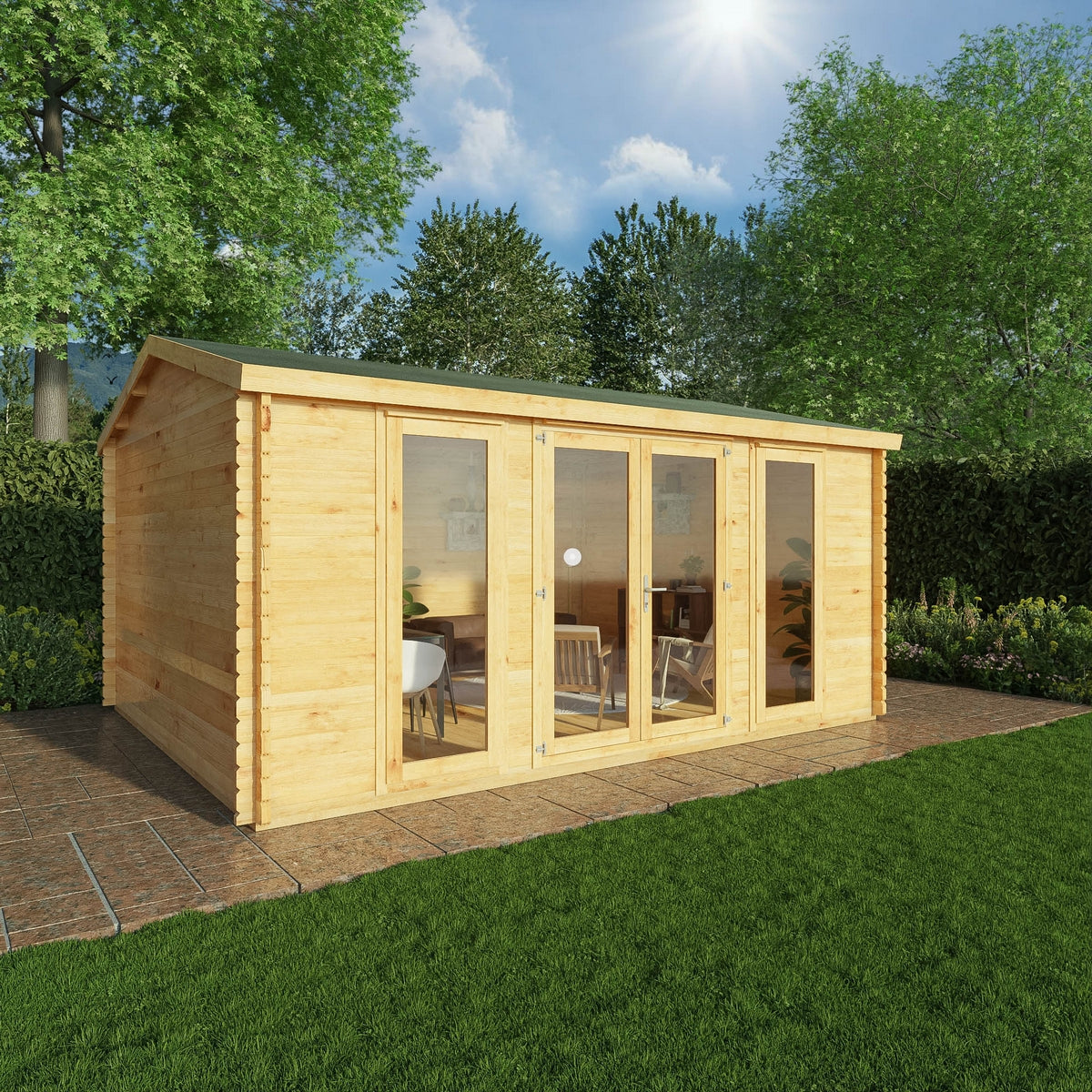 Mercia Studio 13' 7" x 16' 6" Apex Log Cabin - Premium 28mm Cladding Loglap