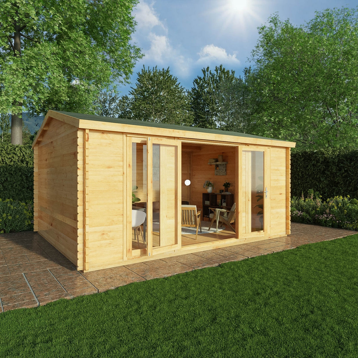 Mercia Studio 13' 7" x 16' 6" Apex Log Cabin - Premium 28mm Cladding Loglap