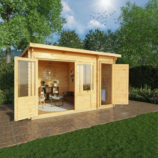 Mercia Elite 10' 11" x 13' 6" Pent Log Cabin - Premium 28mm Cladding Loglap