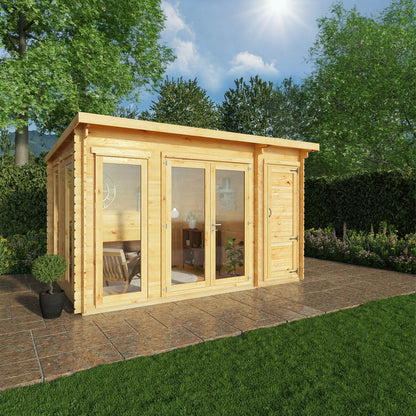 Mercia Studio 10' 11" x 13' 6" Pent Cabin with Shed - Premium 28mm Cladding Loglap