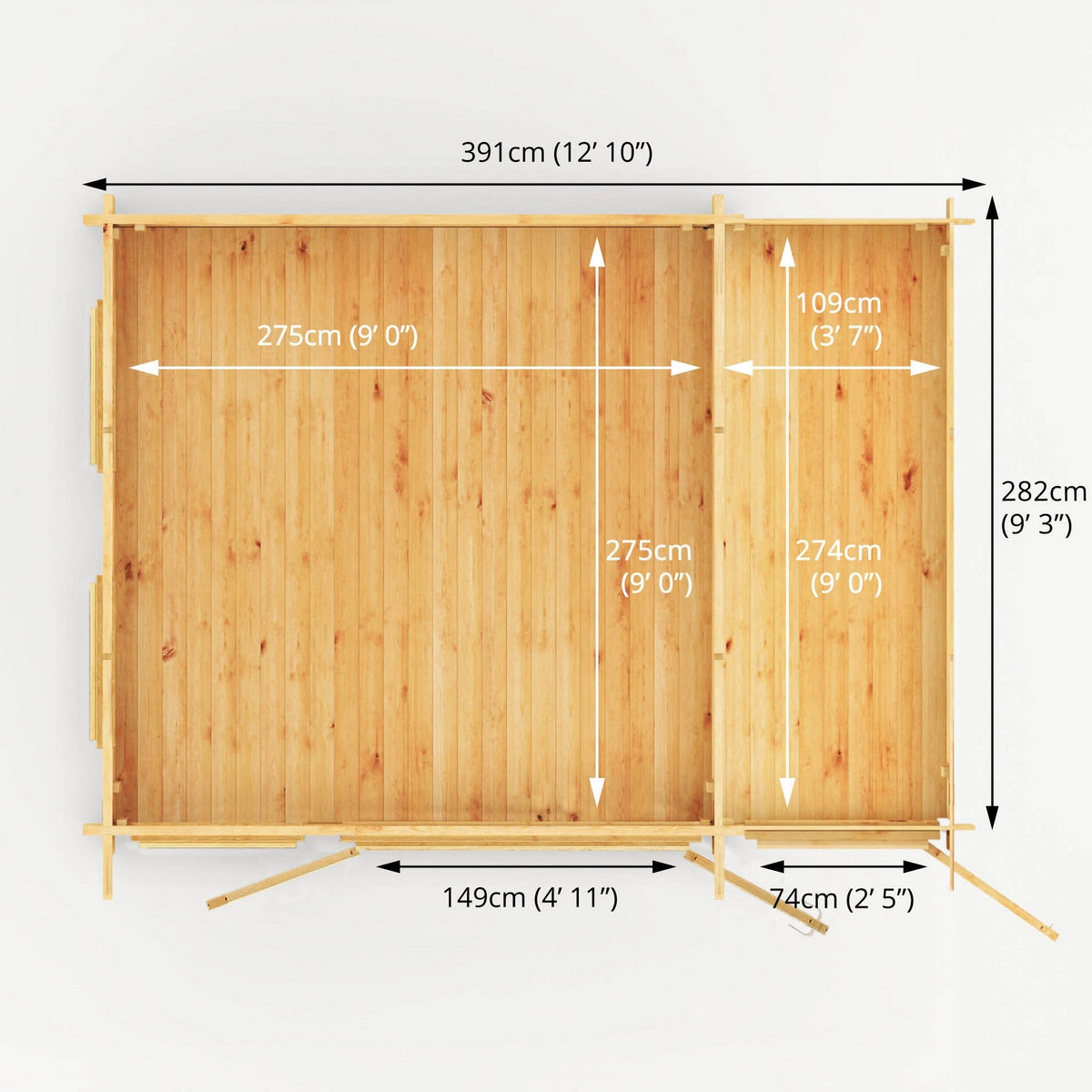 Mercia Studio 10' 11" x 13' 6" Pent Cabin with Shed - Premium 28mm Cladding Loglap