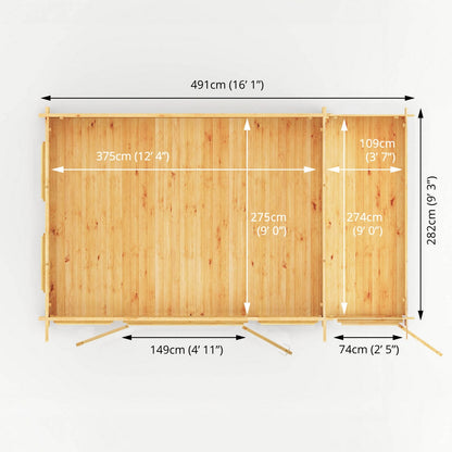 Mercia Studio 10' 11" x 16' 10" Pent Cabin with Shed - Premium 28mm Cladding Loglap
