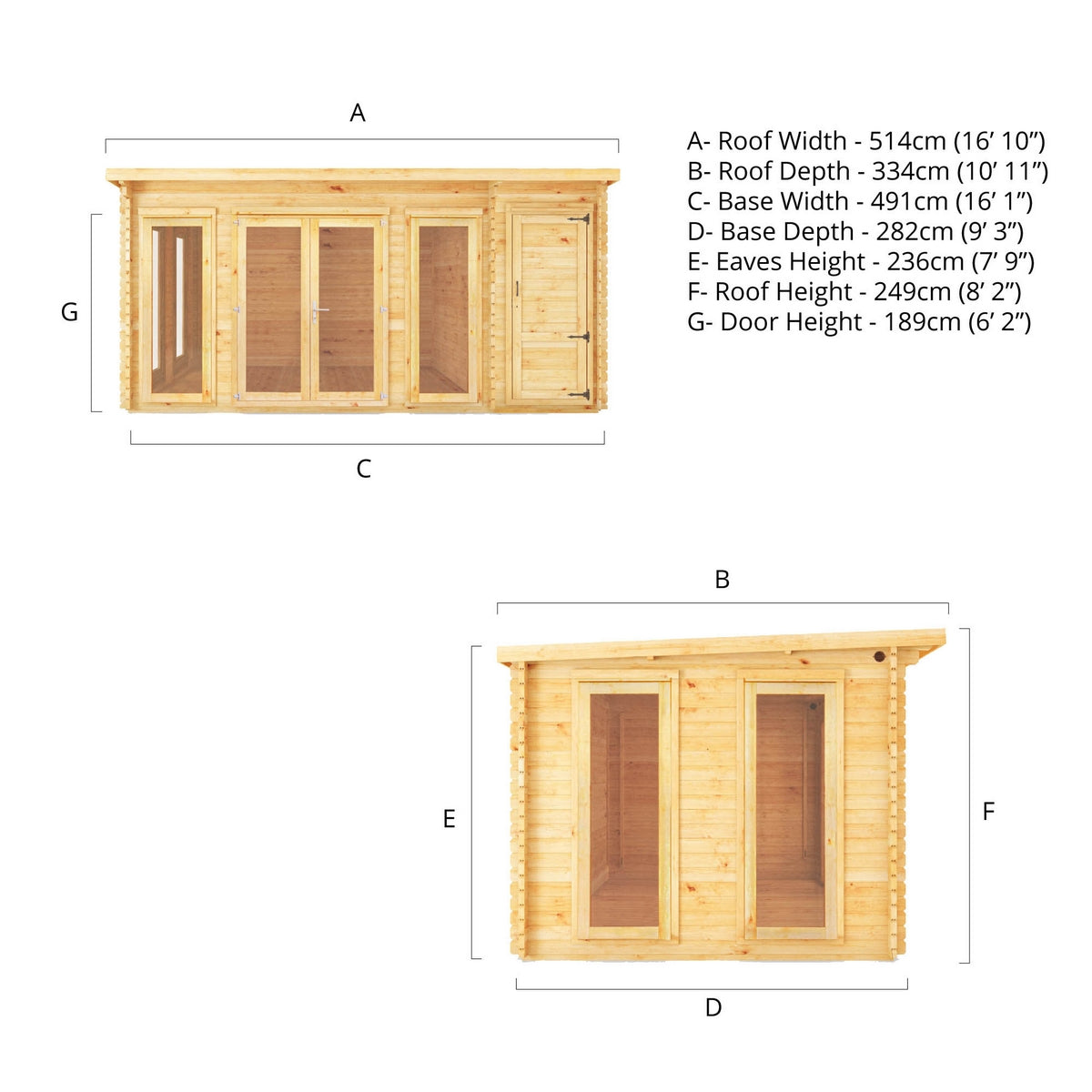 Mercia Studio 10' 11" x 16' 10" Pent Cabin with Shed - Premium 28mm Cladding Loglap