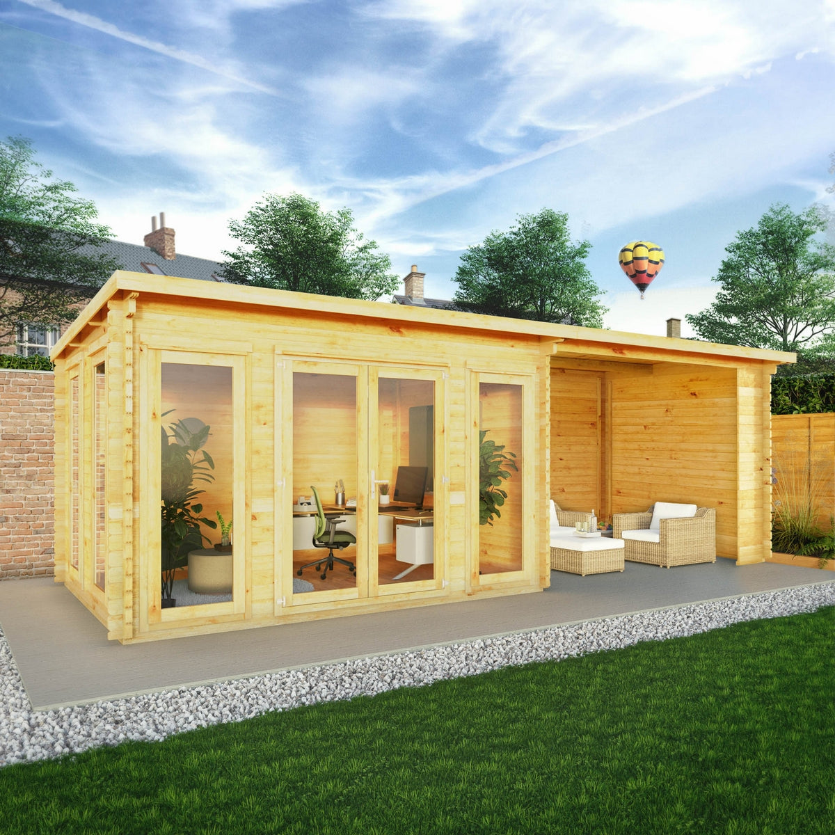 Mercia Studio 10' 11" x 22' 8" Pent Log Cabin - Premium 28mm Cladding Loglap