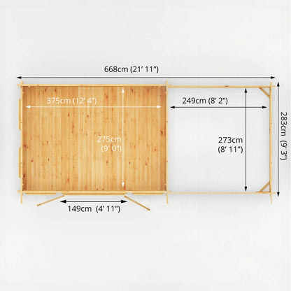 Mercia Studio 10' 11" x 22' 8" Pent Log Cabin - Premium 28mm Cladding Loglap
