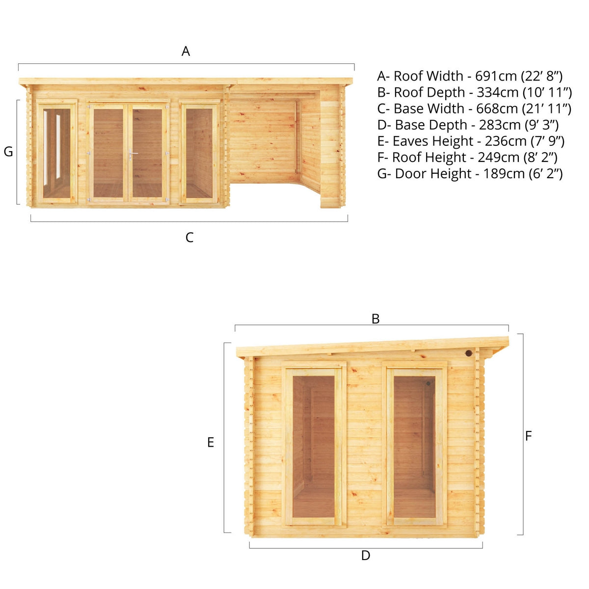 Mercia Studio 10' 11" x 22' 8" Pent Log Cabin - Premium 28mm Cladding Loglap