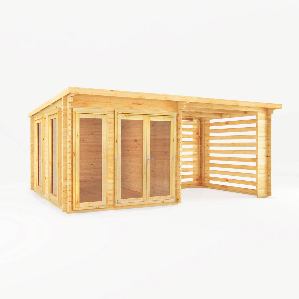 Mercia Studio 10' 11" x 19' 4" Pent Log Cabin Slatted - Premium 28mm Cladding Loglap