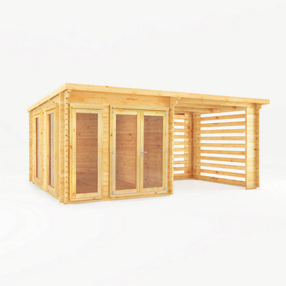 Mercia Studio 10' 11" x 19' 4" Pent Log Cabin Slatted - Premium 28mm Cladding Loglap