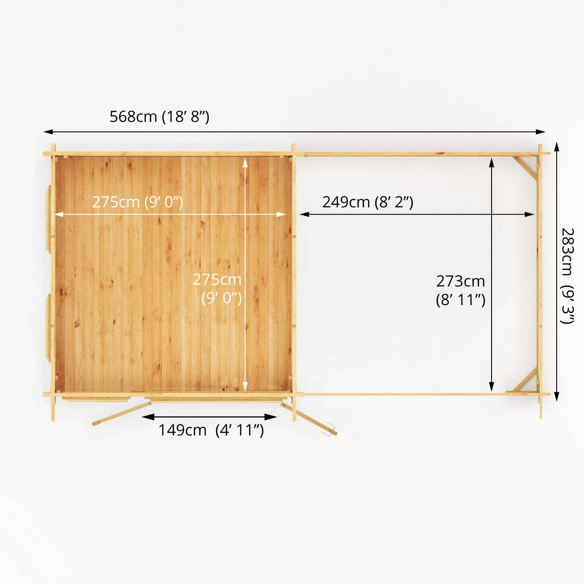 Mercia Studio 10' 11" x 19' 4" Pent Log Cabin Slatted - Premium 28mm Cladding Loglap