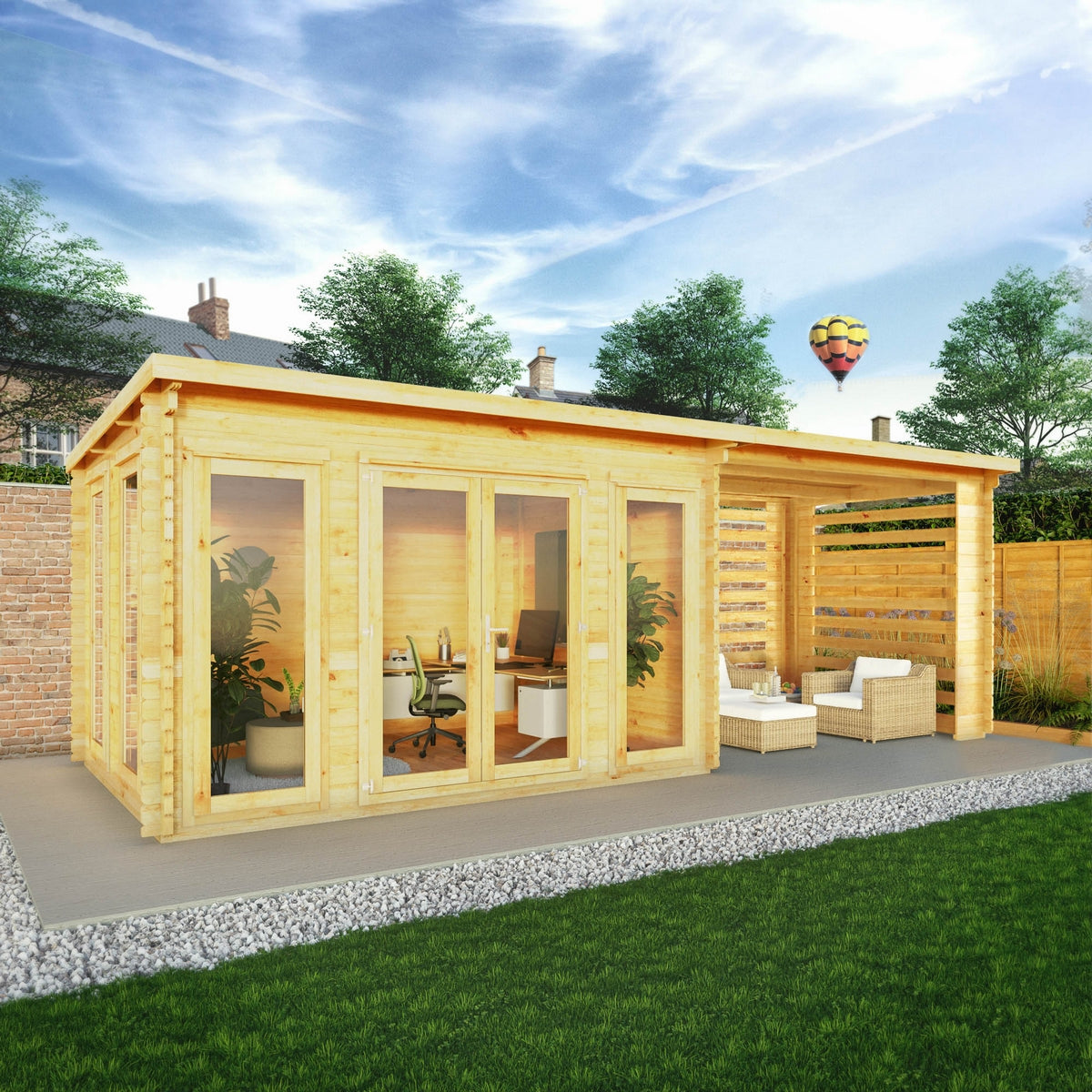 Mercia Studio 10' 11" x 22' 8" Pent Log Cabin Slatted - Premium 28mm Cladding Loglap