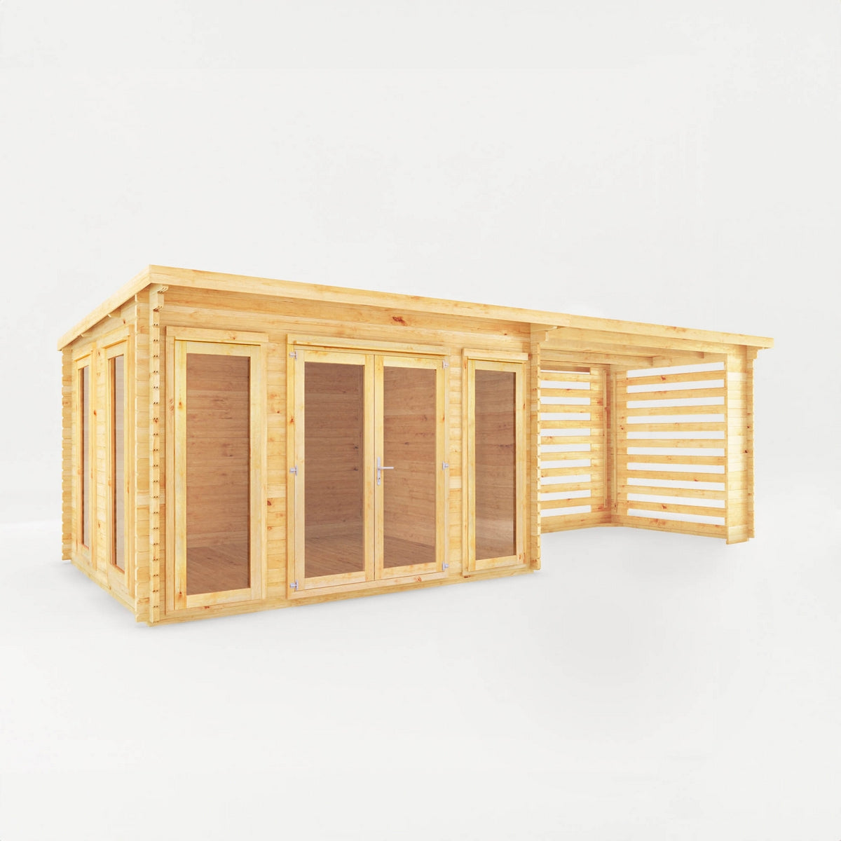 Mercia Studio 10' 11" x 22' 8" Pent Log Cabin Slatted - Premium 28mm Cladding Loglap