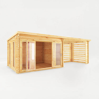 Mercia Studio 10' 11" x 22' 8" Pent Log Cabin Slatted - Premium 28mm Cladding Loglap