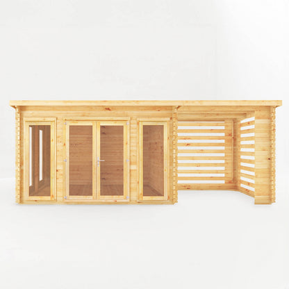Mercia Studio 10' 11" x 22' 8" Pent Log Cabin Slatted - Premium 28mm Cladding Loglap