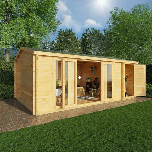 Mercia Studio 13' 7" x 20' 2" Apex Log Cabin - Premium 28mm Cladding Loglap