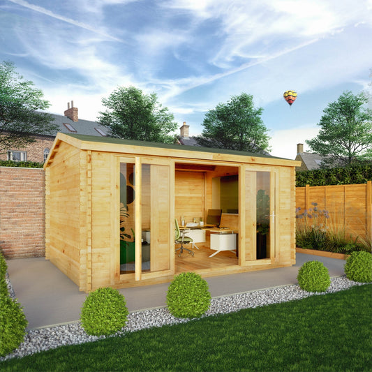 Mercia Studio 11' 11" x 14' 10" Apex Log Cabin - Premium 28mm Cladding Loglap