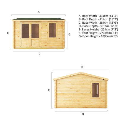 Mercia Elite 13' 7" x 13' 2" Apex Log Cabin - Premium 28mm Cladding Loglap