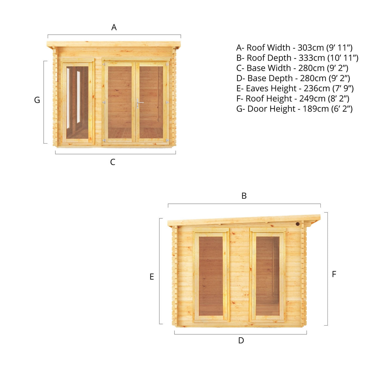 Mercia Studio 9' 11" x 9' 11" Pent Log Cabin - Premium 34mm Cladding Loglap