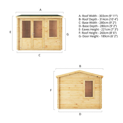 Mercia Elite 10' 3" x 9' 11" Reverse Apex Log Cabin - Premium 34mm Cladding Loglap