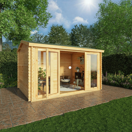 Mercia Studio 10' 3" x 13' 2" Apex Log Cabin - Premium 34mm Cladding Loglap