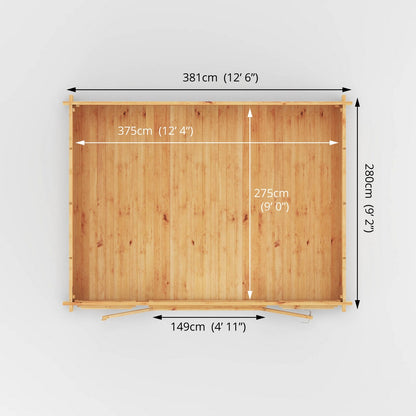 Mercia Studio 10' 3" x 13' 2" Apex Log Cabin - Premium 34mm Cladding Loglap