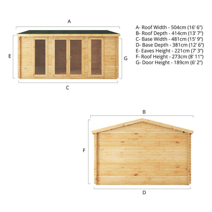 Mercia Studio 13' 7" x 16' 6" Apex Log Cabin - Premium 34mm Cladding Loglap