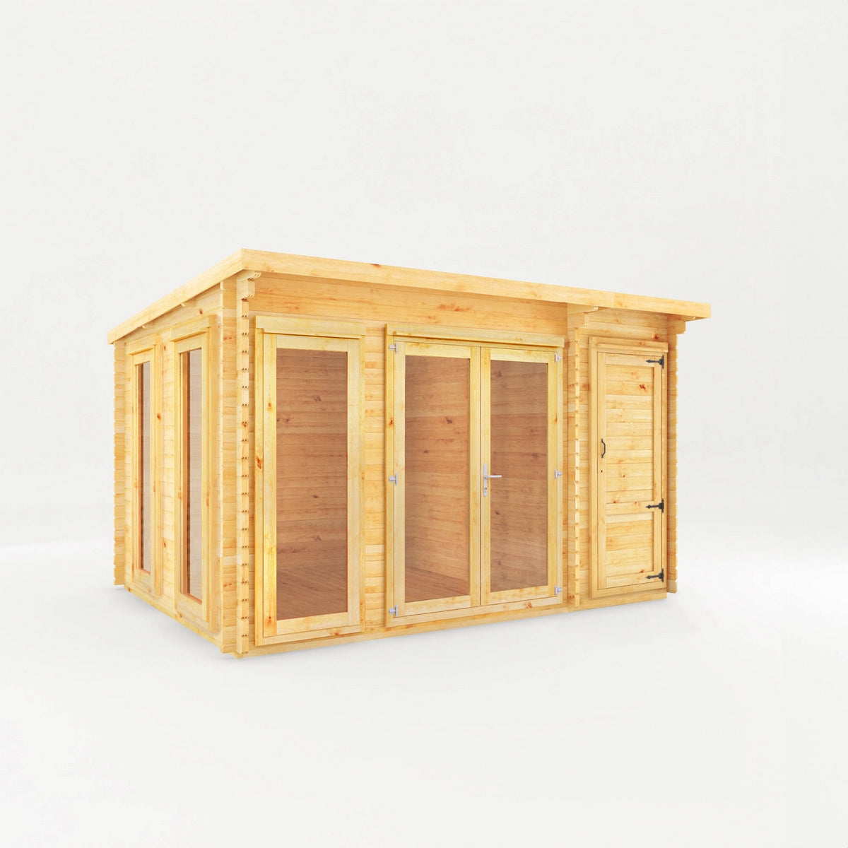 Mercia Studio 10' 11" x 13' 6" Pent Cabin with Shed - Premium 34mm Cladding Loglap