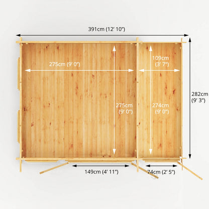 Mercia Studio 10' 11" x 13' 6" Pent Cabin with Shed - Premium 34mm Cladding Loglap