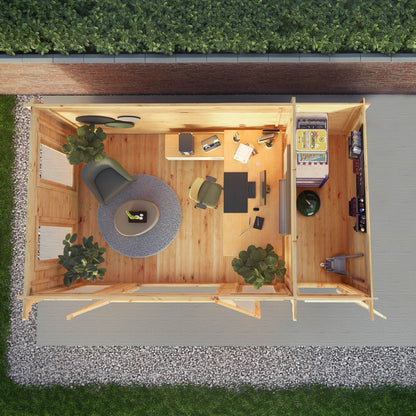 Mercia Studio 10' 11" x 16' 10" Pent Cabin with Shed - Premium 34mm Cladding Loglap