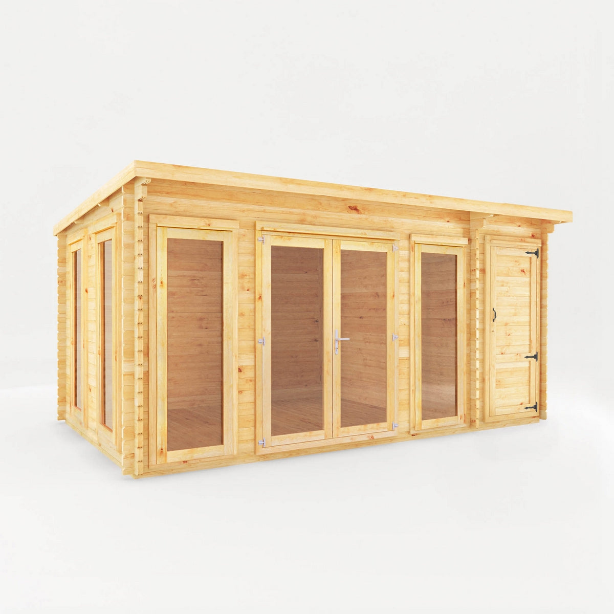 Mercia Studio 10' 11" x 16' 10" Pent Cabin with Shed - Premium 34mm Cladding Loglap