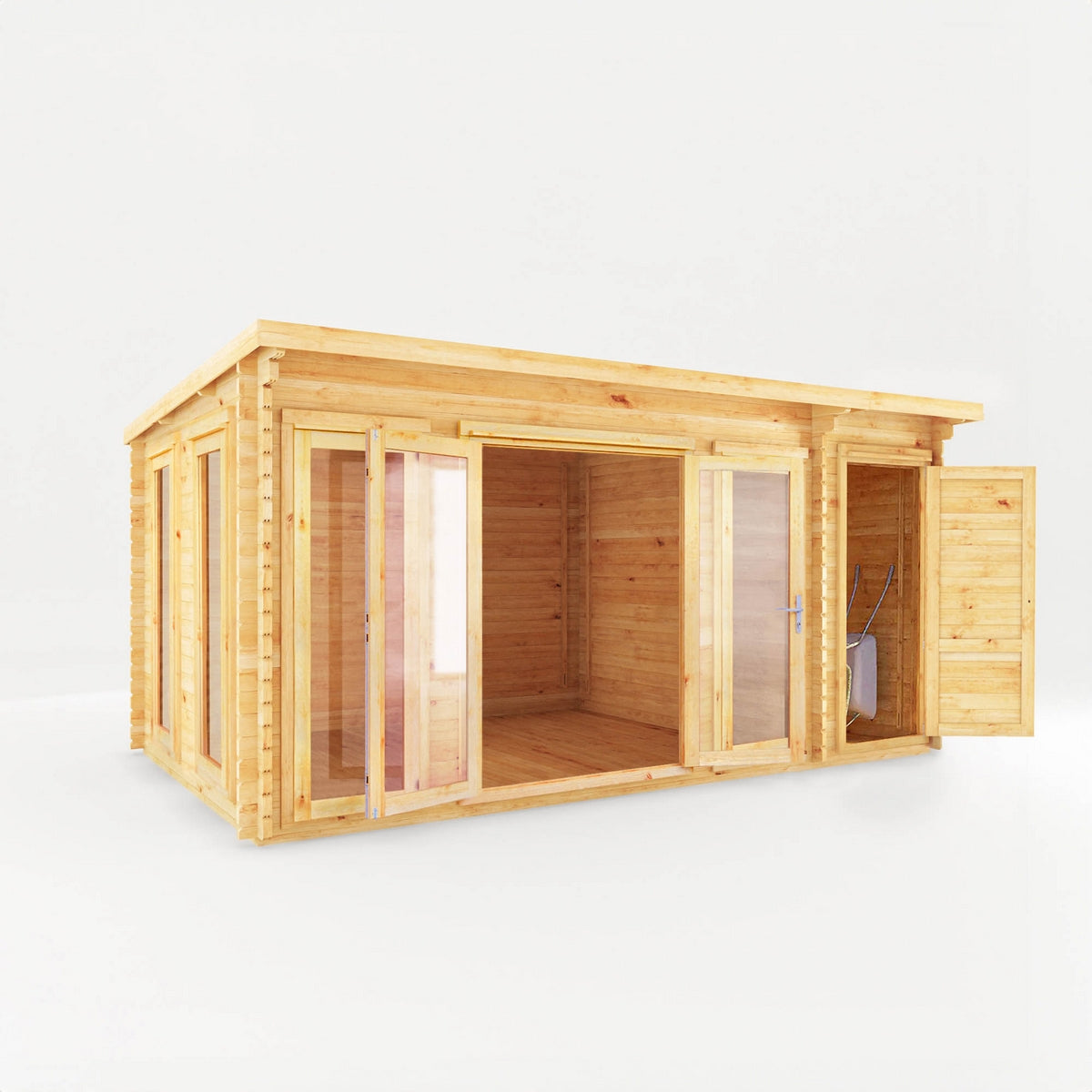 Mercia Studio 10' 11" x 16' 10" Pent Cabin with Shed - Premium 34mm Cladding Loglap