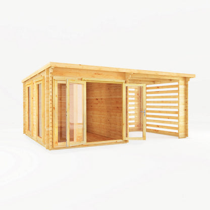 Mercia Studio 10' 11" x 19' 4" Pent Log Cabin Slatted - Premium 34mm Cladding Loglap