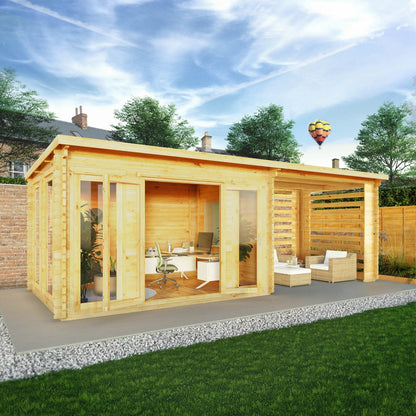 Mercia Studio 10' 11" x 22' 8" Pent Log Cabin Slatted - Premium 34mm Cladding Loglap